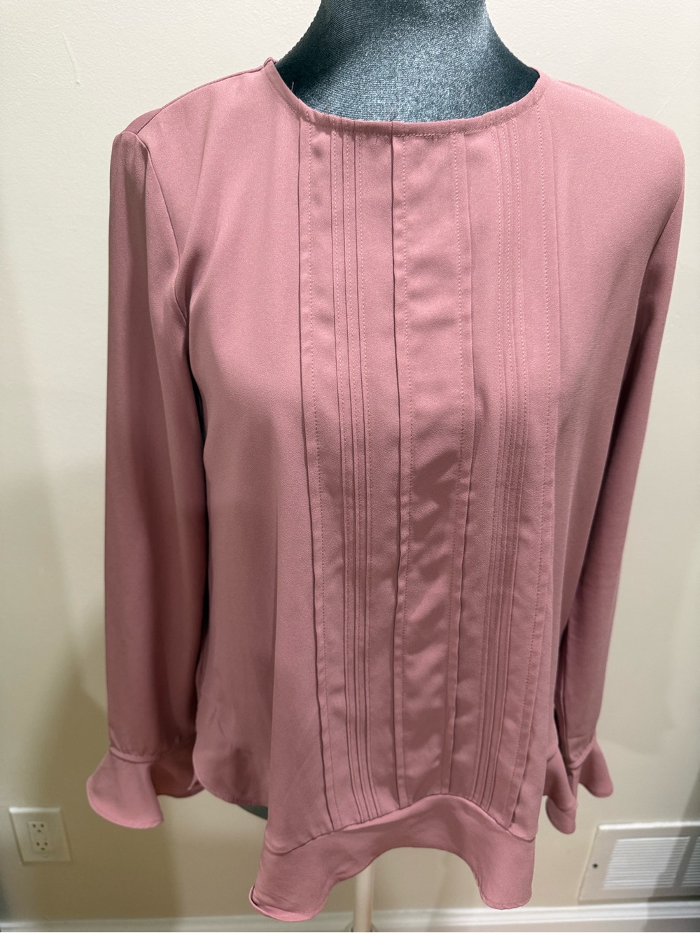 Ann Taylor Dusty Rose Pintuck Long-Sleeve Blouse